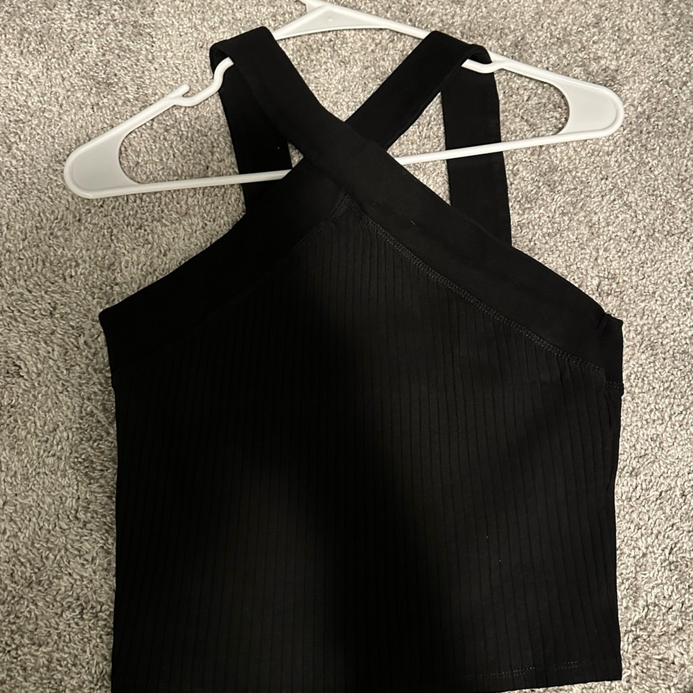 Zara Black Ribbed Crop Top